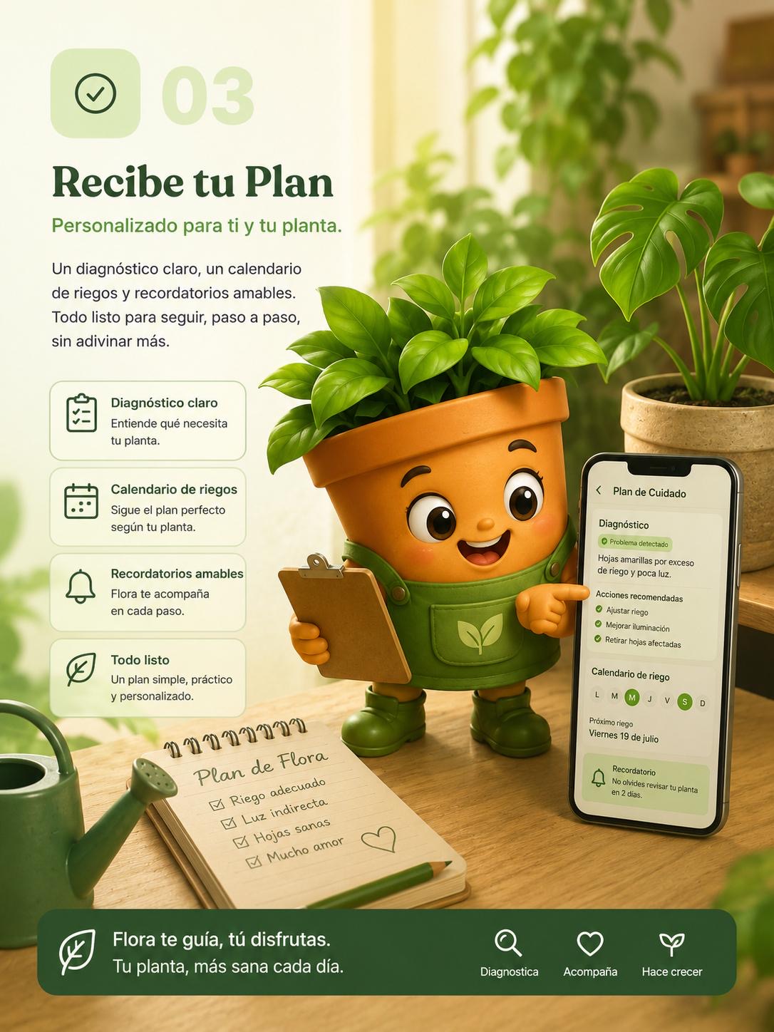 Flora entregando un plan de cuidado personalizado