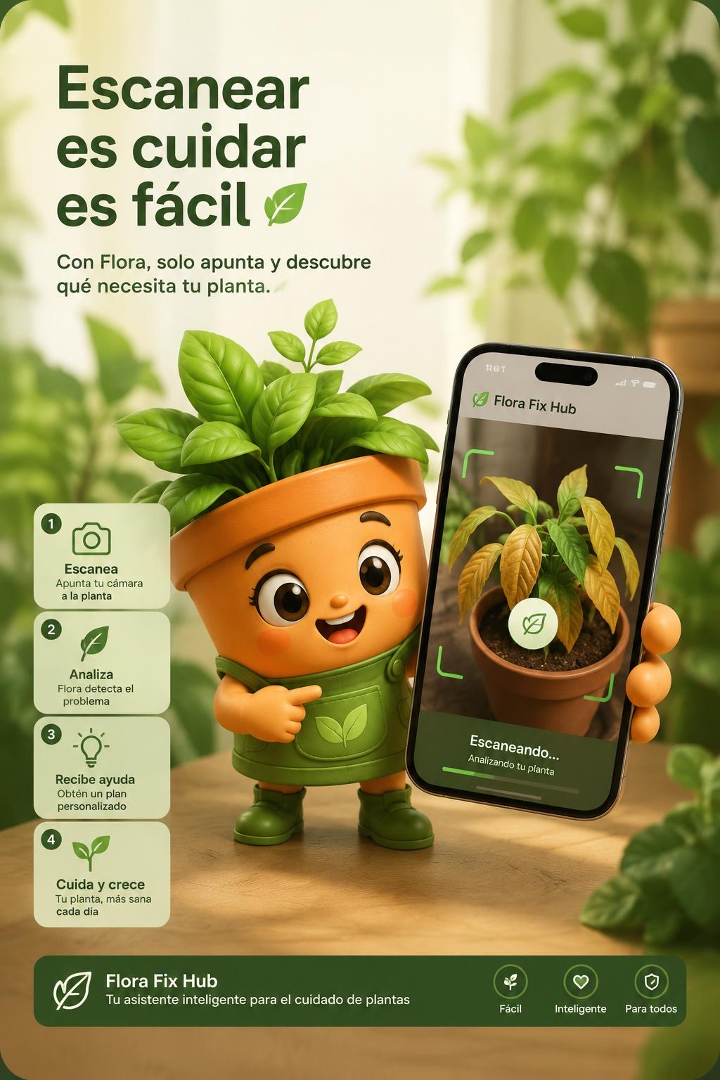 Flora escaneando una planta con el móvil